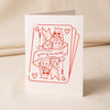 Queen letterpress greeting card by Dahlia Press standing on a natural cotton backdrop