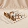 Marble Chess Set in brown and white marble by MarbleCultures, set up for play, MA VIE studio