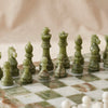 Green Onyx Chess Set by MarbleCultures, close detail of the carved pieces, MA VIE studio