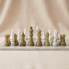 Marble Chess Set in white marble and green onyx by MarbleCultures, close detail of the carved pieces, MA VIE studio
