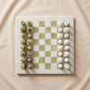 Marble Chess Set in white marble and green onyx by MarbleCultures, seen from above, MA VIE studio
