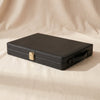 Leather Backgammon Set in black and brown by MarbleCultures, closed case with brass latch and leather handle, MA VIE studio