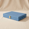 Leather Backgammon Set in blue by MarbleCultures, closed case with brass latch and leather handle, MA VIE studio