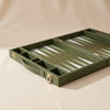 Leather Backgammon Set in green by MarbleCultures, open and set up for play, MA VIE studio