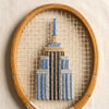 Empire State embroidered vintage tennis racquet by Moreland Manor, wool embroidery detail, MA VIE studio