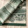 Vignoble tea towel turned back to show the damask design woven on both faces
