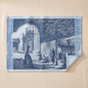 Versailles jacquard tea towel by Le Jacquard Français, an indigo toile garden scene, on the MA VIE cotton backdrop