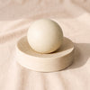 House of Good Soap and Dish Set in Castile and olive oil, white soap sphere resting in a pine dish, scented Black Cardamom and Santal