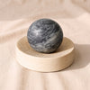 House of Good Soap and Dish Set in Castile charcoal and olive oil, marbled soap sphere resting in a pine dish, scented Black Cardamom and Santal