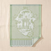 Promenade Impériale jacquard tea towel by Le Jacquard Français in Jade, a chinoiserie pavilion in soft greens, on the MA VIE cotton backdrop