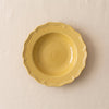 Dijon yellow stoneware soup plate by Novastyl, seen from above on the MA VIE cotton