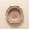 Lavender stoneware soup plate by Novastyl, seen from above on the MA VIE cotton