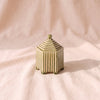 Striped Ceramic Keepsake Box by Accent Decor in Olive Stripe, 7.5 inch tall footed lidded box with raised stripes