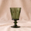 Bee Wine Glass in Olive by La Rochere, olive green embossed bee glass, 5.5 inch stemmed, 8 oz