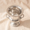 Queen Anne heavy silver-plated bottle cooler seen from a high angle on MA VIE cotton