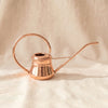 High-shine copper watering can with a tall arching handle and long slender spout, by Jatex International