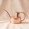 Hand-finished polished copper watering can with a long straight spout and round loop handle, by Jatex International