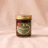 Jamagansett Raspberry Chocolate Preserves, 9 oz jar, on a natural cotton backdrop