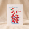 Birthday Cherries Card by Ula Bloom on a natural cotton backdrop
