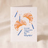 Birthday Croissant letterpress card by Dahlia Press on a natural cotton backdrop
