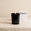Kamea scented candle with gift box by TEKES on a natural cotton backdrop