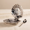 Cap Ferrat fan shell lidded bowl with spoon by Zodax on a natural cotton backdrop