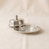 Parisian nickel butter dish by Zodax alternate view on a natural cotton backdrop